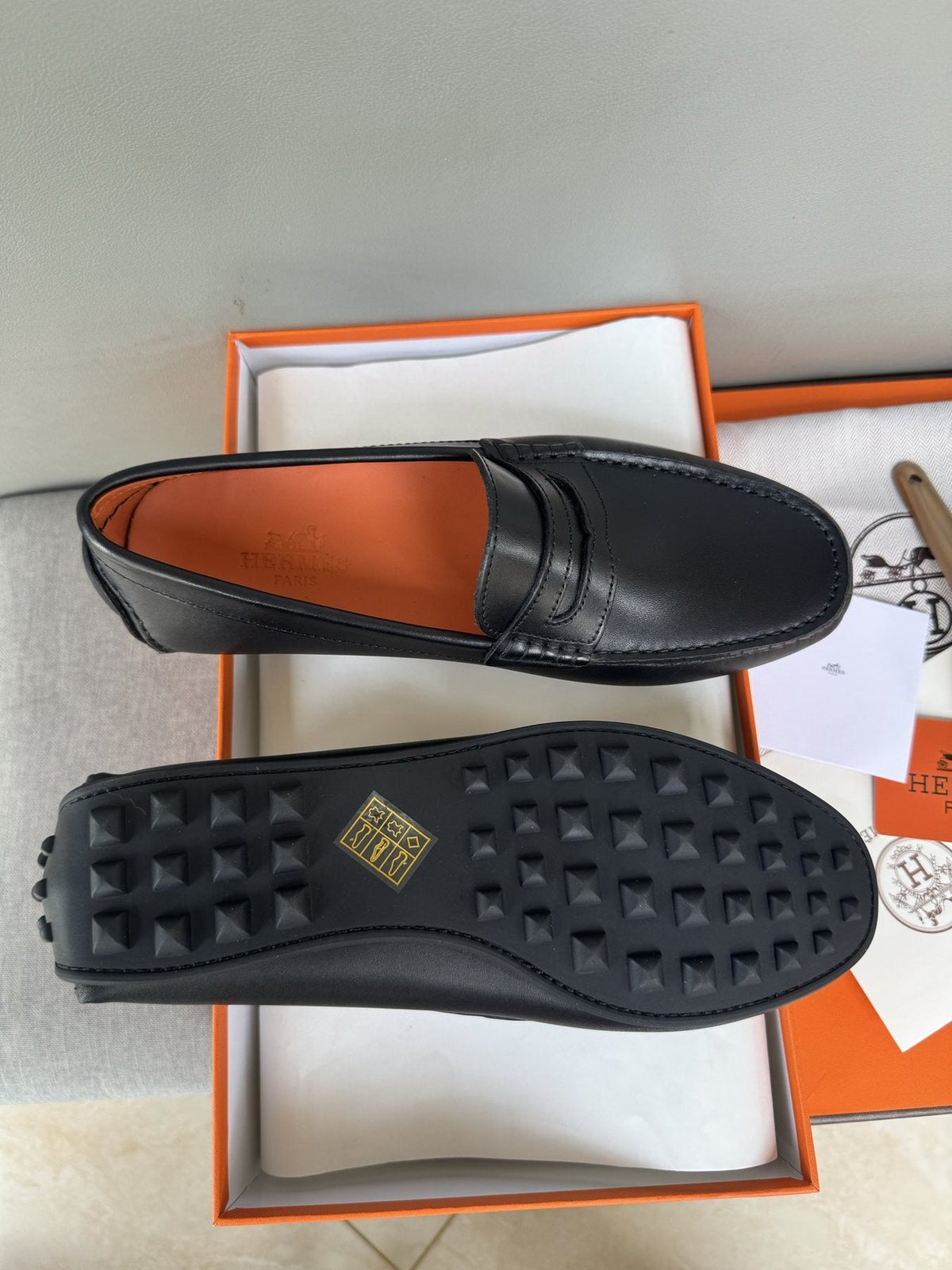 Hermès Men's Black Slip-On Loafers